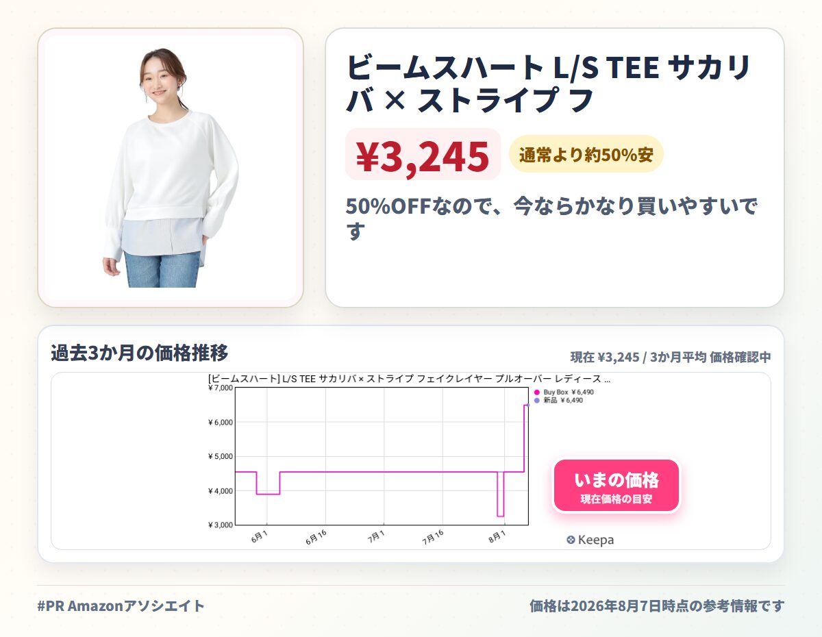 ビームスハート L/S TEE サカリバ × ストライプ フェイクレイヤー プルオーバー レディース 43140159138