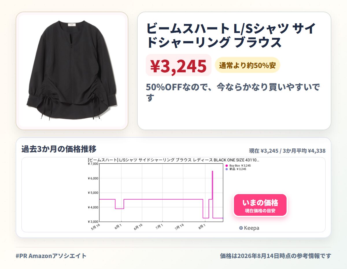 ビームスハート L/Sシャツ サイドシャーリング ブラウス レディース 43110169928