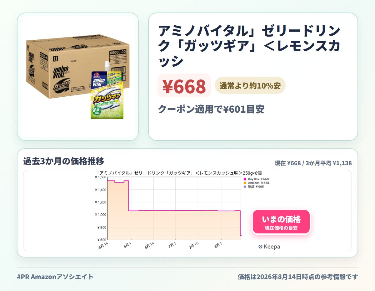 アミノバイタル」ゼリードリンク「ガッツギア」＜レモンスカッシュ味＞250g×6個