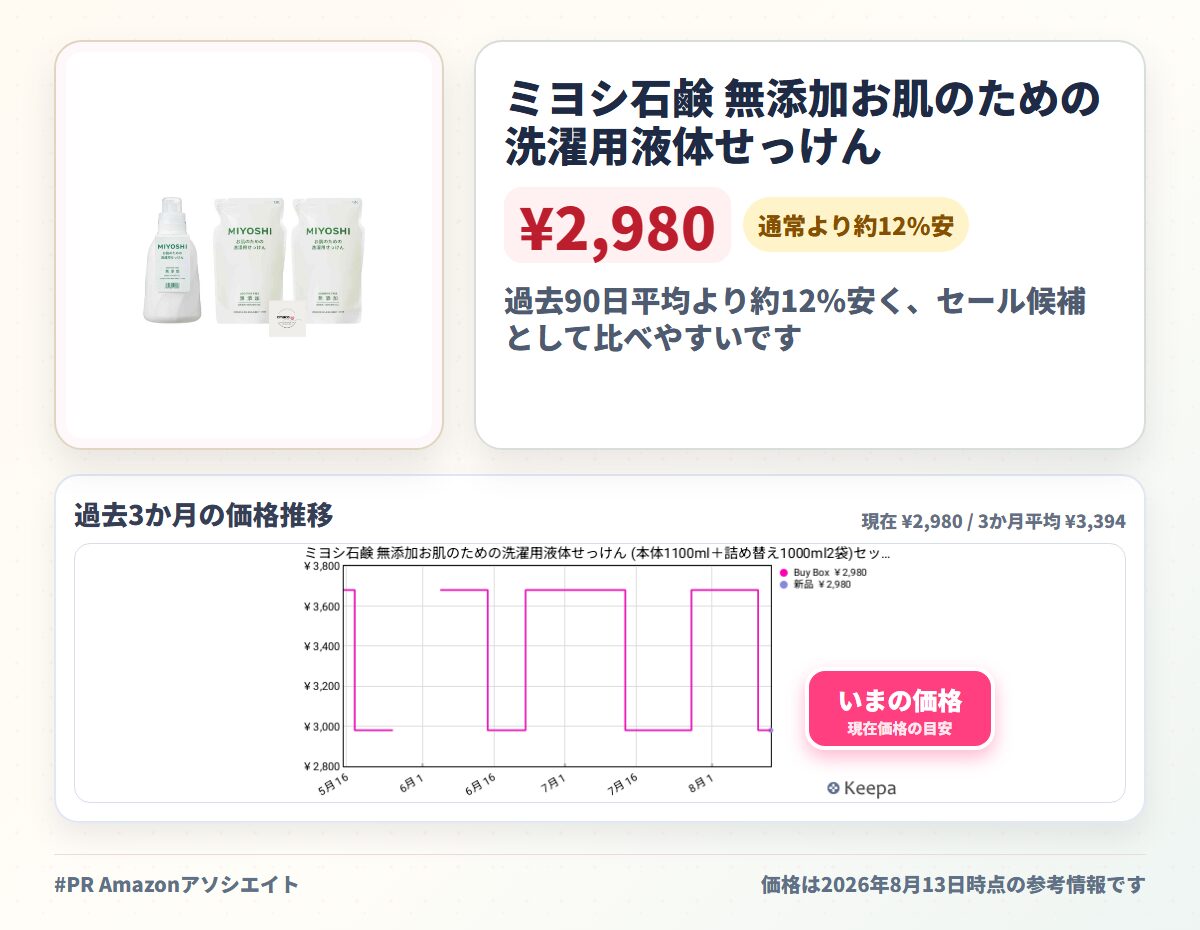 ミヨシ石鹸 無添加お肌のための洗濯用液体せっけん (本体1100ml＋詰め替え1000ml2袋)セット オリジナルポケットティッシュ付き